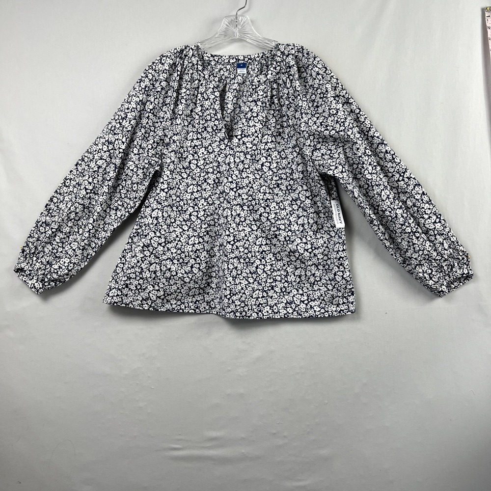 Old Navy Top Womens Medium Blue Floral V-Neck Peasant Cottagecore Prairie